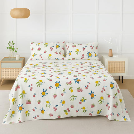 Queen Size Bed Sheets 100% Cotton – Cute Fruit Print Kids Bedding