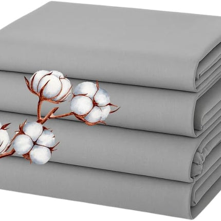 100% Cotton King Bed Sheets Set – 400 Thread Count, Deep Pocket feet 17” Solid Grey