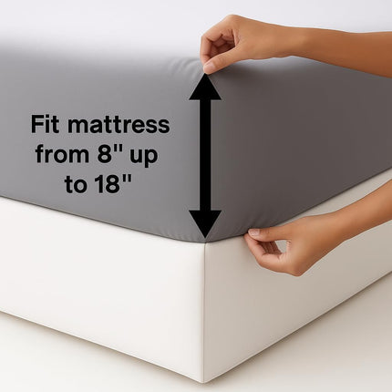 100% Cotton King Bed Sheets Set – 400 Thread Count, Deep Pocket feet 17” Solid Grey