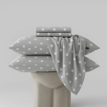 Grey Polka Dot Queen Bed Sheets Set – 100% Cotton Queen Sheets