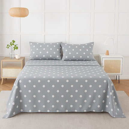 Grey Polka Dot Queen Bed Sheets Set – 100% Cotton Queen Sheets
