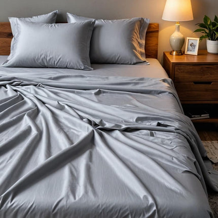 100% Cotton King Bed Sheets Set – 400 Thread Count, Deep Pocket feet 17” Solid Grey