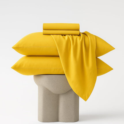 Yellow 100% Cotton Queen Sheets Set – 600 Thread Count, 17"