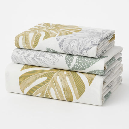 Tropical Leaf Print 100% Cotton King Sheets Set – 600 Thread Count (600TC)