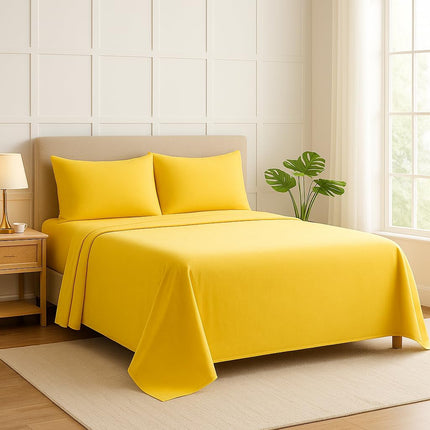 Yellow 100% Cotton Queen Sheets Set – 600 Thread Count, 17"