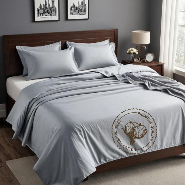 100% Cotton King Bed Sheets Set – 400 Thread Count, Deep Pocket feet 17” Solid Grey