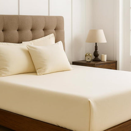 Luxury Cooling Deep Pocket Sheets 17'' Soft Breathable Hotel-Quality Bedding Set Creamy King Bed Sheet Set