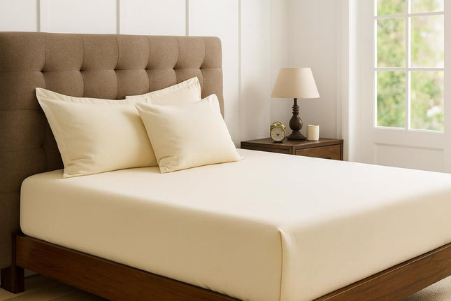 Luxury Cooling Deep Pocket Sheets 17'' Soft Breathable Hotel-Quality Bedding Set Creamy King Bed Sheet Set