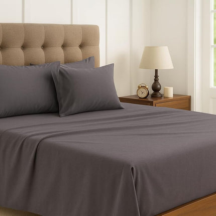 MR24 King Size Bed Sheets 100% Cotton – Luxury Cooling Deep Pocket Sheets 17''Soft Breathable Hotel-Quality Bedding Set Dark Grey