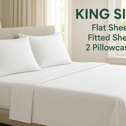 Beige Star Print 100% Cotton King Sheets – 600 Thread Count, Deep Pocket 17 in (43 cm)