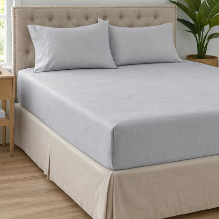 100% Cotton King Bed Sheets Set – 400 Thread Count, Deep Pocket feet 17” Solid Grey