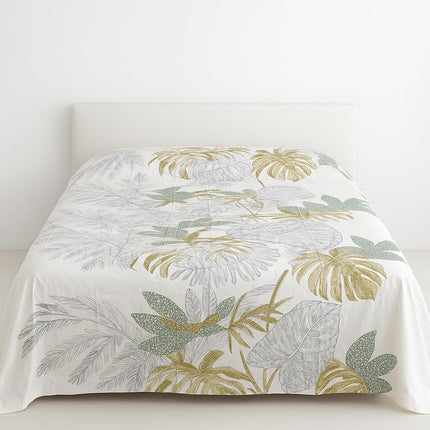 Tropical Leaf Print 100% Cotton King Sheets Set – 600 Thread Count (600TC)