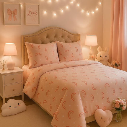 Pink Rainbow Polka Dot 100% Cotton Queen Sheets Set – 450 Thread Count (450TC),