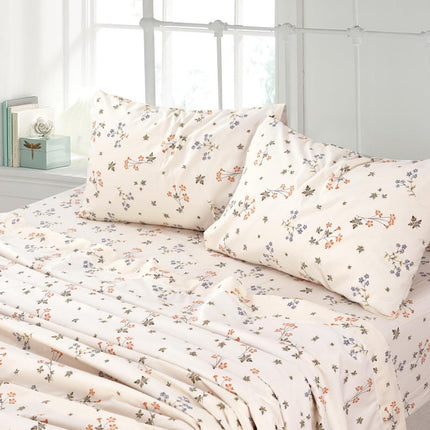 King Size Bed Sheets 100% Cotton – Luxury Cooling Deep Pocket Sheets 17'' | Floral Print Bedding Set |