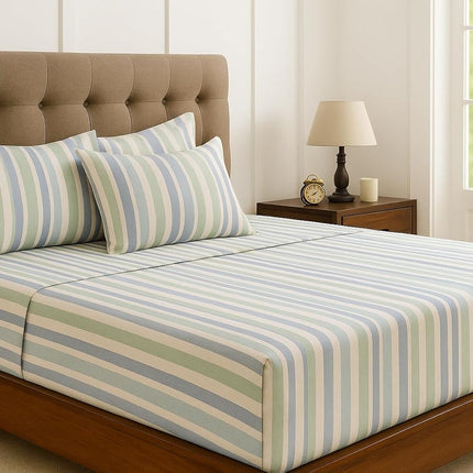 King Size Bed Sheets 100% Cotton – Luxury Cooling Deep Pocket Sheets 17'' Soft Breathable Hotel-Quality Bedding Set Striped Design