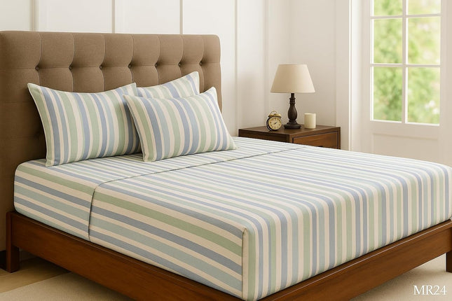 King Size Bed Sheets 100% Cotton – Luxury Cooling Deep Pocket Sheets 17'' Soft Breathable Hotel-Quality Bedding Set Striped Design