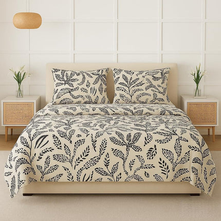 Queen Cotton Bed Sheets – 100% Cotton 4-Piece Botanical Leaf Print Set,