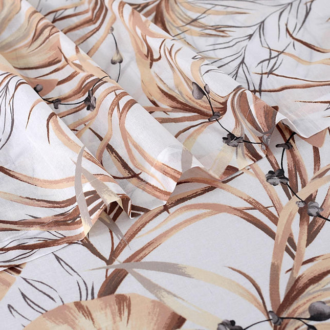 Luxury Beige Tropical Leaf Print 100% Cotton Queen Bed Sheet