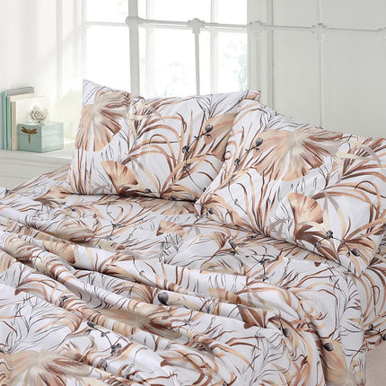 Luxury Beige Tropical Leaf Print 100% Cotton Queen Bed Sheet
