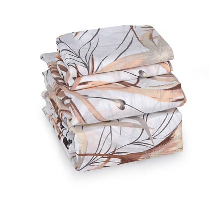 Luxury Beige Tropical Leaf Print 100% Cotton Queen Bed Sheet