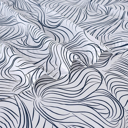 Queen Size Bed Sheets 100% Cotton – Black Wave Line Printed Sheet Set