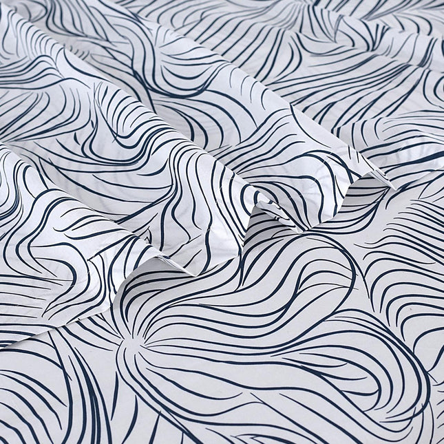 Queen Size Bed Sheets 100% Cotton – Black Wave Line Printed Sheet Set