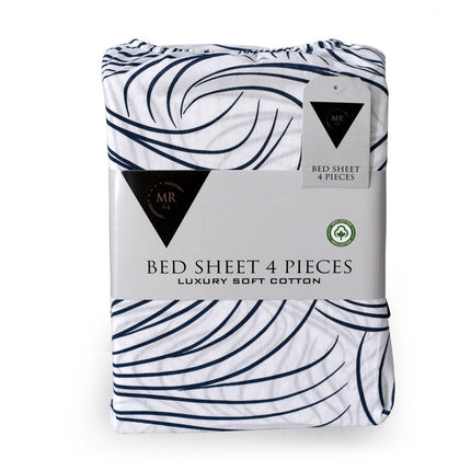 Queen Size Bed Sheets 100% Cotton – Black Wave Line Printed Sheet Set