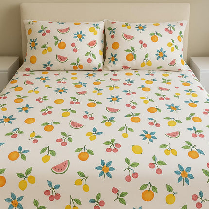 Queen Size Bed Sheets 100% Cotton – Cute Fruit Print Kids Bedding